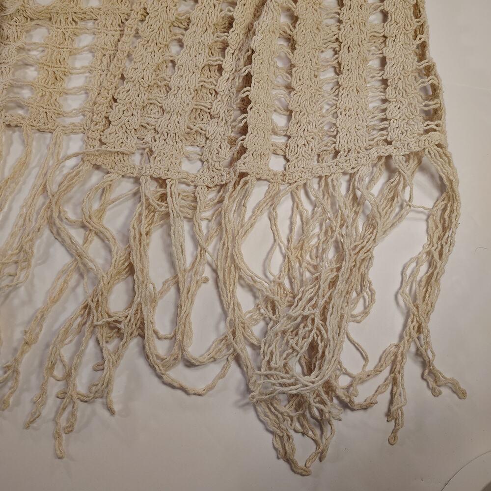 Boho Festival Cato Sz Md Cream Crochet Medallion Flower Fringe Vest Hippie Vibe - Picture 4 of 11